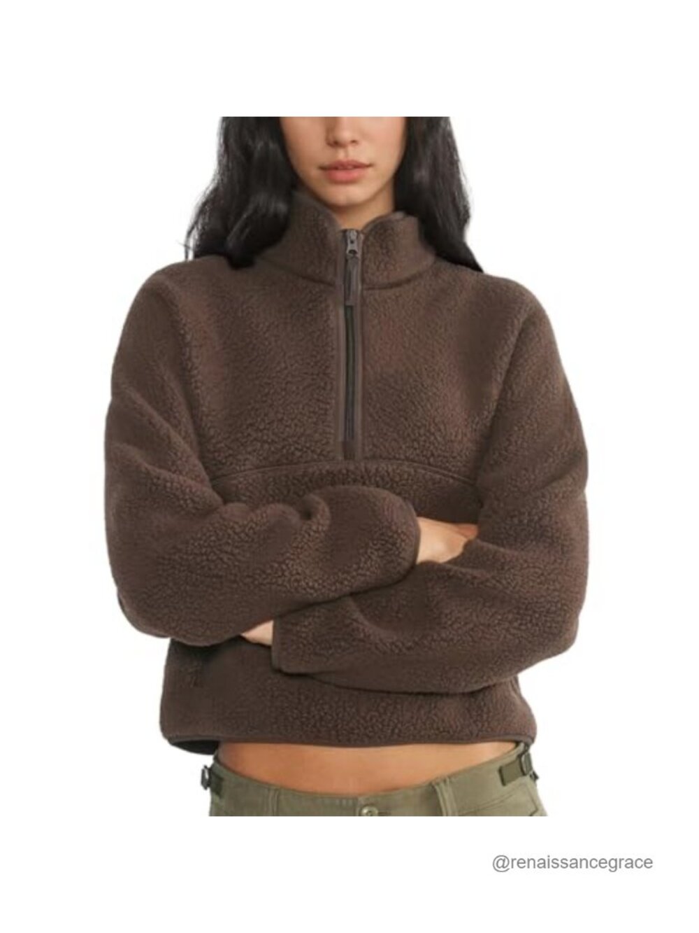 Womens Quarter Zip Fleece Pullover Sherpa Jacket Warm Sweatshirt